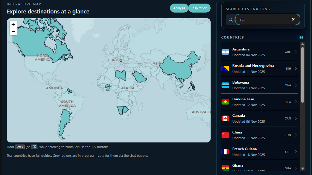 Interactive map of Retire-Map country guides